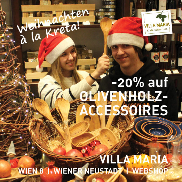 Weihnachten à la Kreta: -20% auf Olivenholz-Accessoires.  *)