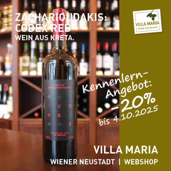 Villa Maria – Wein der Woche: Domaine Zacharioudakis – Bio-Codex Red im -20%-Kennenlernangebot *)