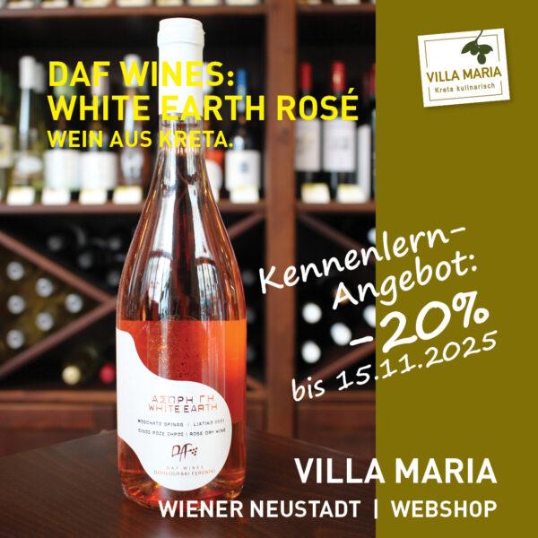 Villa Maria – Wein der Woche: DAF Wines – White Earth Rosé (Muscat Spinas-Liatiko) im -20%-Kennenlernangebot *)